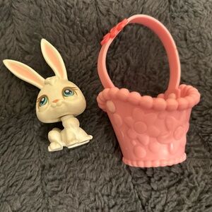 LPS Littlest Pet Shop #3 White Bunny Rabbit with Pink Basket Accessory (2004)